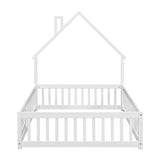 Full House-Shaped Headboard Floor Bed with Fence ,White W504119481