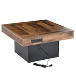 ZUN ON-TREND 31.4'' x 31.4'' Farmhouse Coffee Table with 2 USB Ports and Outlets, Brown Spliced Wood N721P189320B