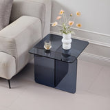 Tempered Smoke Glass SideTable, Small Tea Table, Grey Night Stand Tempered Glass Sofa Table W1718P255027