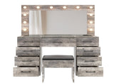 Vanity Desk Set with Large Lighted Mirror and Powre Outlet, Glass Top Makeup with 9 Drawers, 52234192