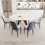 47-63" expandable circular dining tables , equipped with 6 PU fabric thick cushioned dining chairs 28870621