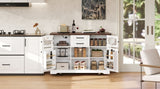 K&K 54.9" Kitchen Island with Drop Leaf, Power Outlet, Kitchen Storage Cart with 4 Door Shelves, N707P300277W