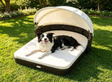 Hand-Woven PE Rattan Dog Bed with Adjustable Canopy, Elevated Outdoor Pet Daybed with Washable Plush 33241988