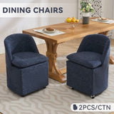 ZUN 058-Set of 2 Chenille Fabric Dining Chairs With Universal Wheels,Blue W527P242553