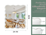 24"x36" Wavy Rectangle Mirror, Solid Wood Frame Decorative Mirror for Bedroom Bathroom Living Room 28976789