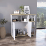 ZUN Paprika Kitchen Cart, Four Casters , Four Open Shelves, Double Door Cabinet -Light Oak / White B20092047