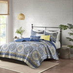 ZUN 6 Piece Reversible Quilt Set with Throw Pillows Blue King/Cal King B03597624