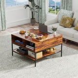 Farmhouse Flip Top Coffee Table with Storage 31.5" Rustic Wood Grain Table, Hidden Storage T2398P354184