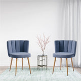 Modern haze blue dining chair with iron tube wood color legs, shorthair cushions and W234P181853