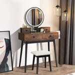 ZUN Vanity Set with Touch Screen Lighted Mirror, Makeup Table with Cushioned Stool, 4 Drawers, Rustic 43837694