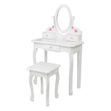 Children's Wooden Dressing Table Reversible Round Mirror Dressing Table Chair Three Drawers White 09401206