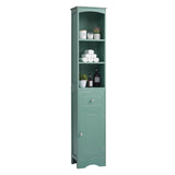 ZUN Tall Bathroom Cabinet, Freestanding Storage Cabinet with Drawer, MDF Board, Adjustable Shelf, Green 97014732