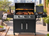 46,000 BTU Gas with Side Burner, 31 Burner Stand-Up Black Iron BBQ, Porcelain Enamel 32776073