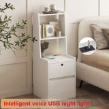 Nightstand with Charging Station, Smart Nightstand with Night Light, Modern Night Stand with W1321120064