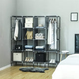 ZUN 67" Clothes Closet Portable Wardrobe Clothes Storage Rack 12 Shelves 4 Side Pockets Gray 63742682