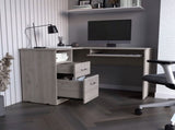 L-Shaped Desk, Keyboard Tray, Two Drawers, One Open Shelf, Light Gray B097133036