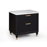 1pc Contemporary 2-Drawer Black Nightstand White Top Metal Knobs Modern Design Wooden Bedroom B011P240937