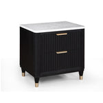 ZUN 1pc Contemporary 2-Drawer Black Nightstand White Top Metal Knobs Modern Design Wooden Bedroom B011P240937