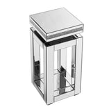 Mirrored End Table Square with Crystals Inlay, 2-Tier Modern Small Sofa Table with Storage, Silver W1005P249023