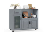 Gray Kitchen Island Cart with Microwave Shelf, Drawer & 2-Door Cabinet, 360&deg Swivel Casters 23092049