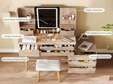 7-Drawer Vanity Desk with LED Mirror & Carved Details, Fluted Makeup Table with Metal Legs and PU 44048891