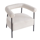 Modern Boucle Fabric Upholstered Accent Chair, Curved Armchair with Black Metal Frame, White N765P236503W
