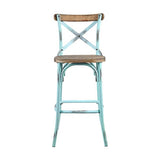 ZUN Antique Turquoise and Antique Oak Bar Stool with Cross Back B062P191073