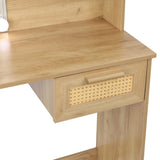 ZUN Vanity Desk Set Stool & Dressing Table with LED Lighting Mirror Drawer and Compartments Modern Wood W1673123628