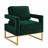 Modern Style Accent Chair with Gold Metal Base , Velvet Upholstered Leisure Chair with Open Armrest, W2186P148524