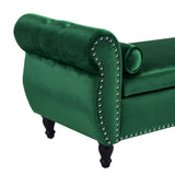Velvet Multifunctional Storage Rectangular ottoman bench with 1 Pillow, Dark Green, Emerald N769P186110E