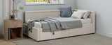 Modern Style Twin Size L Shape Corner Bed, Linen Upholstered Daybed with Two Storage Drawers,Beige N701P263819B