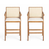 27" Height, Cream Woven Cane Plastic Backrest Bar Stool - Foam-Padded Fabric Seat & Durable N780P237930N