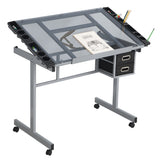 Adjustable Art Drawing Desk Craft Station Drafting with 2 fabric Drawers and 4 Wheels W347P330973
