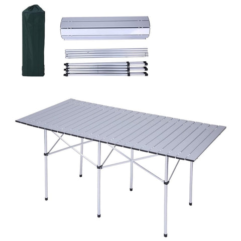 ZUN Portable Folding Lightweight Aluminum Camping Picnic Table for 4-6, Compact Roll Top Table with W2181P198219