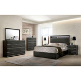 1x Nightstand Solid wood Warm Gray Sleek Modern Lines Chrome Trim Insert Contemporary Bedroom HS11CM7589N-ID-AHD