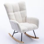 ZUN Rocking Chair Pocket, Soft Teddy Fabric Rocking Chair for Nursery, Comfy Wingback Glider Rocker W137294652