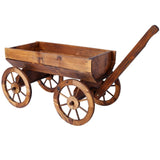 ZUN Wood Wagon Flower Planter Pot Stand W/Wheels Home Garden Outdoor Decor W465P180333