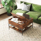 Farmhouse Flip Top Coffee Table with Storage 31.5" Rustic Wood Grain Table, Hidden Storage T2398P354184