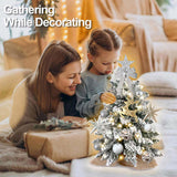 Exquisite Tree with LED Lights, 2ft Small Tabletop Mini White Artificial Xmas Tree with 96189902