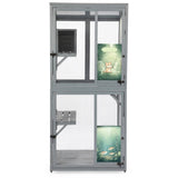 70-Inch Cat Window Catio House, Outdoor Wood Cat Enclosure with Wheels, Platforms, Resting Condo, W2181P356035