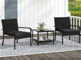 3-Piece Patio PE Wicker Bistro Set, Tempered Glass 2-Tier Side Table Outdoor Chair Set-Black 48421779