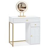 ZUN 31.5'' Makeup Vanity Desk with Lighted Mirror, Luxury Dressing Table with 2 Drawers and 1 Cabinet, 3 N704P210486K