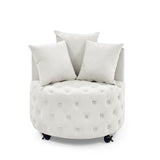 Velvet Upholstered Swivel Chair for Living Room, with Button Tufted Design and Movable Wheels, W48790918