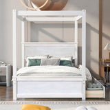 Wood Canopy Bed with two Drawers, Full Size Canopy Platform bed With Support Slats .No Box Spring WF303304AAK