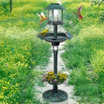 ZUN Outdoor Solar Lighted Pedestal Bird Bath Resin Fountain Decoration with Planter and Feeder, 56446556