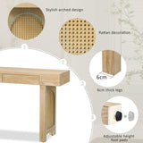 Narrow Console Table with Rattan Accent, Natural Wood Finish Entryway Table with Storage Drawers, 63493797