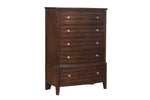 ZUN Dark Cherry Finish 1pc Chest of 5x Drawers Satin Nickel Tone Knobs Transitional Style Bedroom B01162464