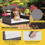 ZUN Dog House Outdoor with Canopy, Rattan Dog Bed with Water-resistant Cushion, 90952212