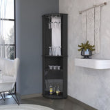 ZUN Chicago 75" H Mirrored Corner Bar Cabinet, With Glass Doors, Two Shelves and Stemware Black B200P242415