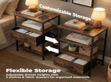 Bedside Table Charging Station Nightstand with USB/C Ports, Adjustable Drawers, 3-Tier Storage Shelf 18428432